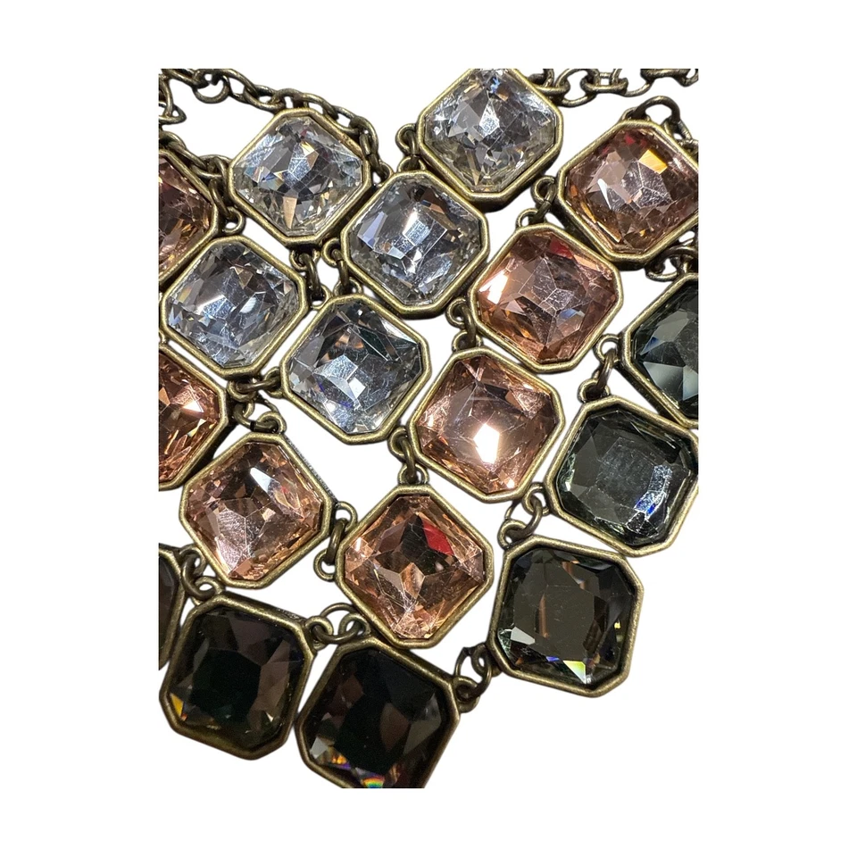 VINTAGE CHLOE & ISABEL Antique Gold Crystal Layered Bib Statement Necklace CI480 - Image 3 of 4