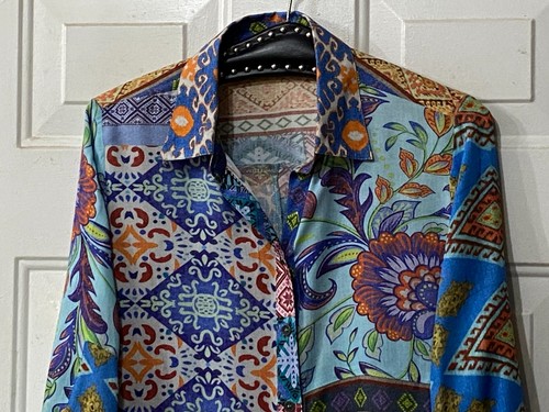 Avani Del Amour Sz S Shirt Tunic Long Sleeve Multicolor Patchwork Mixed Print - Picture 2 of 8