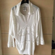 USED EXTREMELY RARE! CUTE CHANEL WHITE LACE BLOUSE TUNIC, SIZE 40. GOOD