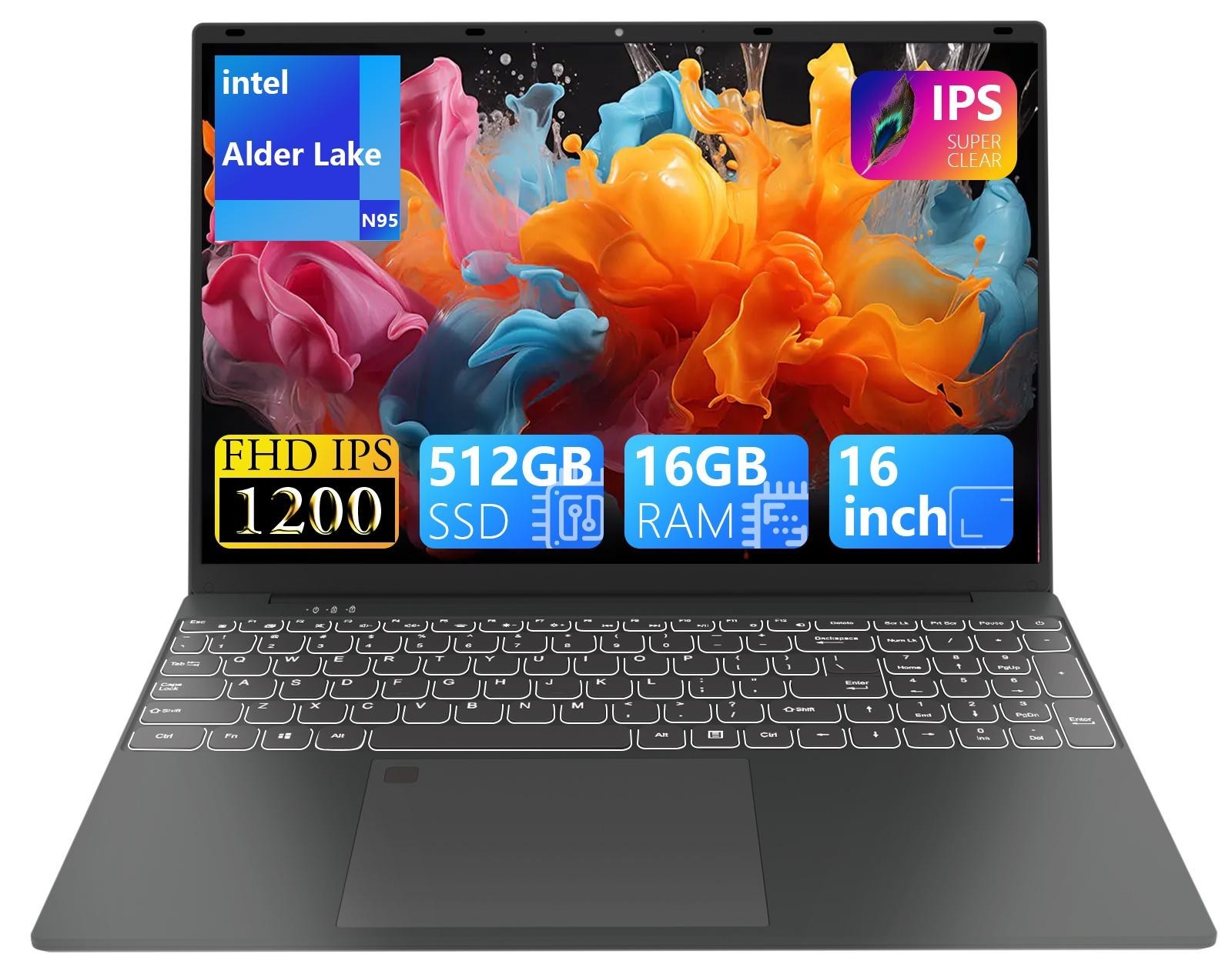 16" Laptop Intel Celeron N95 16GB RAM 512GB SSD Win11 Pro Backlit Keyboard(Used)