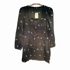 Nobody’s Child Black Floral Corduroy Dress Size 12 Brand New With Tags Vintage