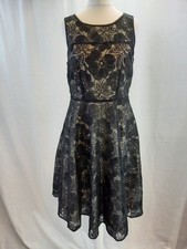 Ann Taylor Petites Black Floral Lace Overlay Skater Fit Dress - Size US 4 / UK 8