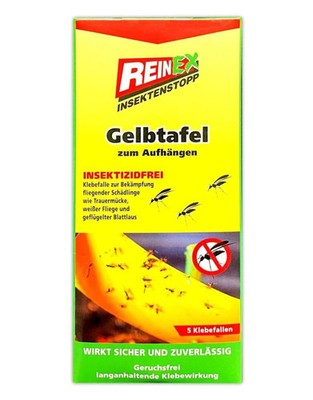 12x Reinex Insektenstopp Gelbtafeln 5er Pack Fliegenfallen Fänger Sticker Mücken