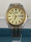 Seiko 7N43-9041 Two Tone Quartz Day Date Men's Watch Runs Original Bracelet