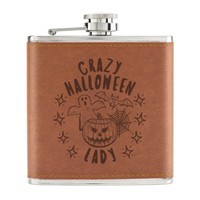 Crazy Halloween Lady Stars 170Ml Pu-Leder Flachmann Hellbraun Mum Freundin Funny
