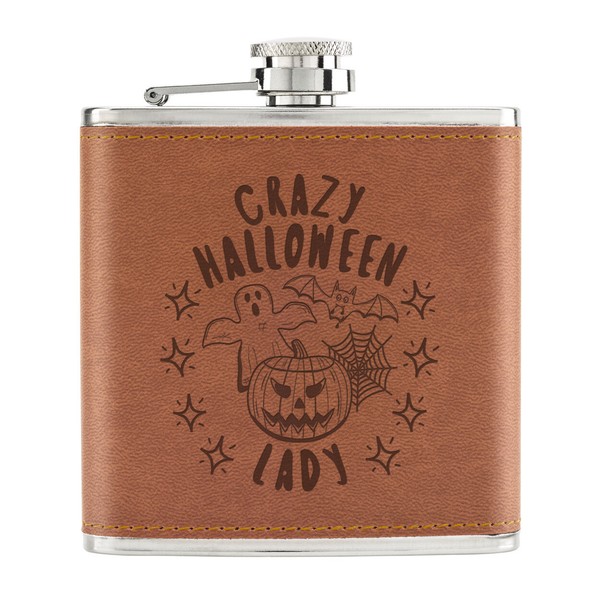 Crazy Halloween Lady Stars 170Ml Pu-Leder Flachmann Hellbraun Mum Freundin Funny-image