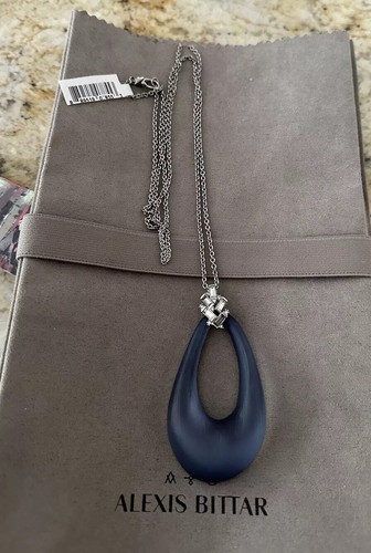 100% Authentic Alexis Bittar Blue Lucite, Baguette Crystal Long Necklace - Picture 2 of 13