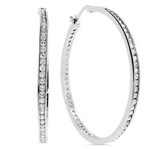 2.25" Large Diamonique CZ Hoop Earrings Real 925 Sterling Silver ANTI-TARNISH