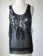 MARK & JAMES Black Sheer Silk Sequin Embellished Racer Back Top M