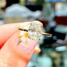 2Ct Lab Created Diamond Solitaire Engagement Ring 14K Yellow Gold Plated Silver