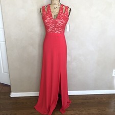 NWT Morgan & Co red floor length sleeveless lace bodice dress juniors 3