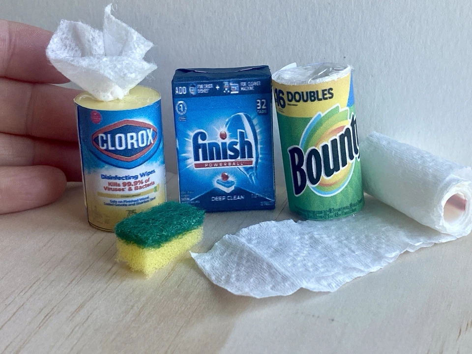 4 pcs lot 1:6 Doll Kitchen Clean Supplies Paper Towel Bounty Mini Brands scotch - Image 3 of 4