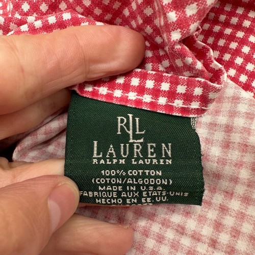 Vintage King Flat Sheet Ralph Lauren USA Red Gingham Check Cotton Bedding - Picture 4 of 5