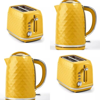 Yellow Diamond Textured 2-Slice Toaster Kettle Set FAST BOIL