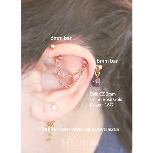 16g 14g Natural amethyst double chain industrial piercing, 316l surgical steel - Picture 6 of 7