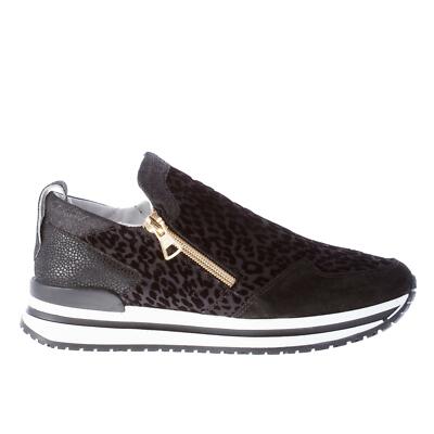QUATTROBARRADODICI women shoes Black animalier fabric slip on sneaker glitter