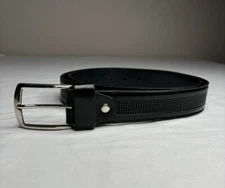 Lacuzzo Size 36 90 Black Leather Inlay Classic Dress Belt Silver Buckle Italy 