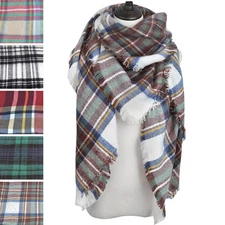 Premium Winter Large Soft Knit Plaid Checked Square Blanket Scarf Shawl Wrap