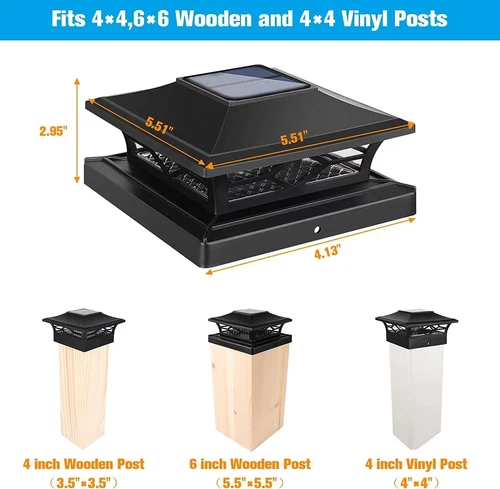 8Pack Solar Post Deck Cap Lights Outdoor Fence Dock 4x4/6x6 LED Lamp PVC Vinyl - Picture 2 of 11