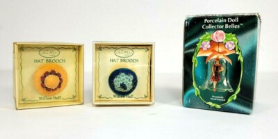 Set of 2 Willow Hall Hat Brooch Laura Angela Glass Doll Bell Jane Asher Vintage