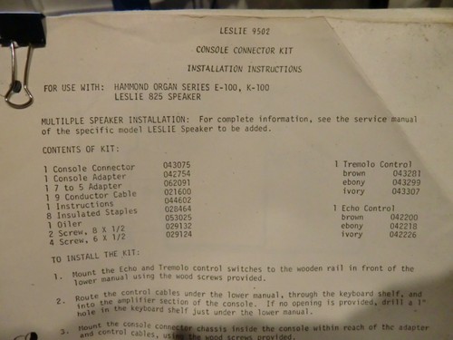 Hammond leslie E K 100 825 9502 console connector kit instructions 1974 orig! - 第 1/2 張圖片