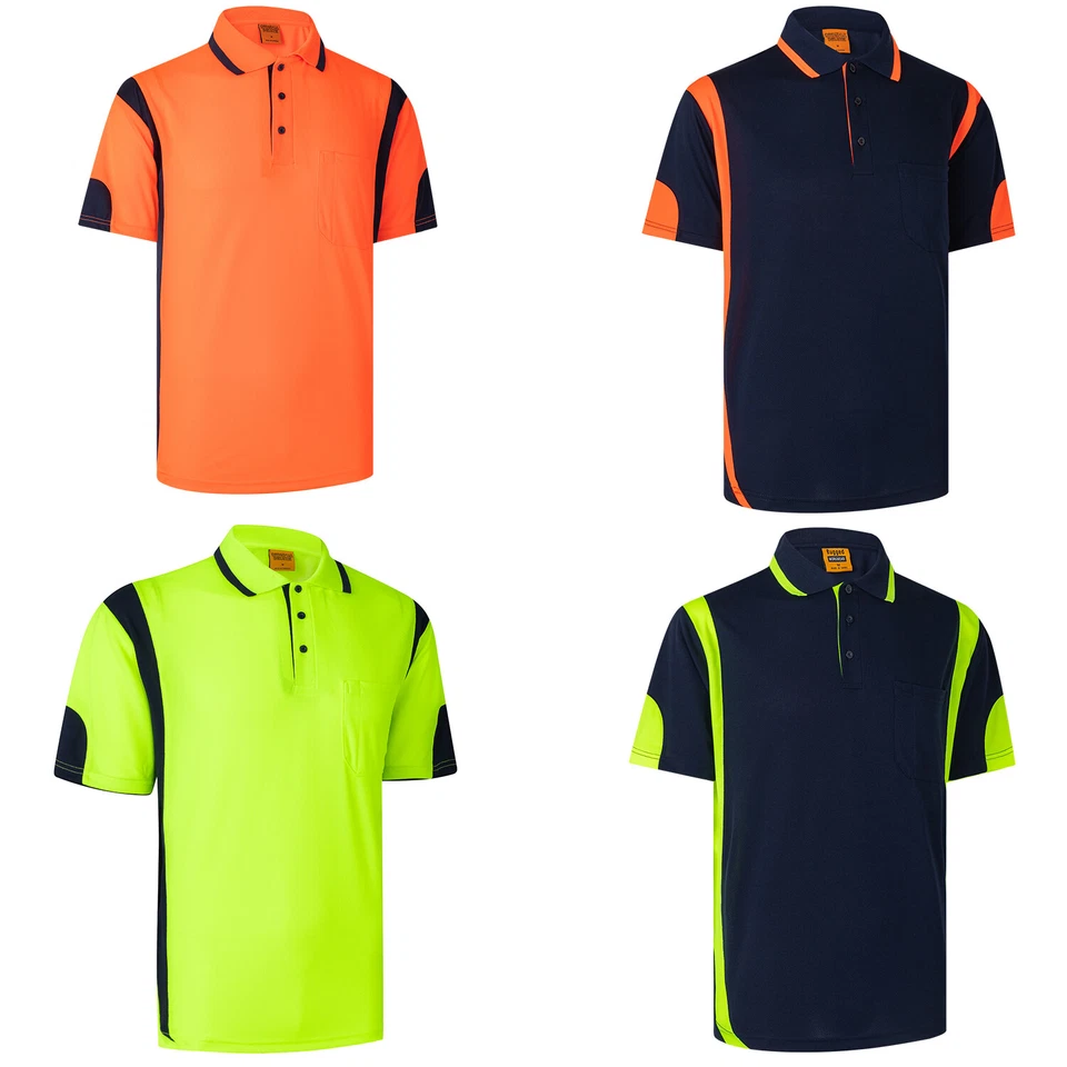 HI VIS Polo Shirts Short Sleeve Work Tops Tee Tradie Safety Workwear Reflective