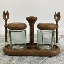 Vintage Style Condiment Preserve Pots with Wooden Spoons Copper Pan Range