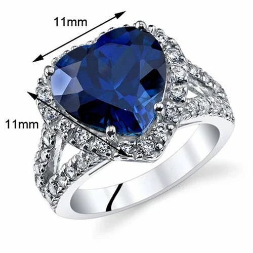 6.7CT Heart Shape Created Blue Sapphire 935 Argentium Silver Fashion Ring. - Image 3 of 4