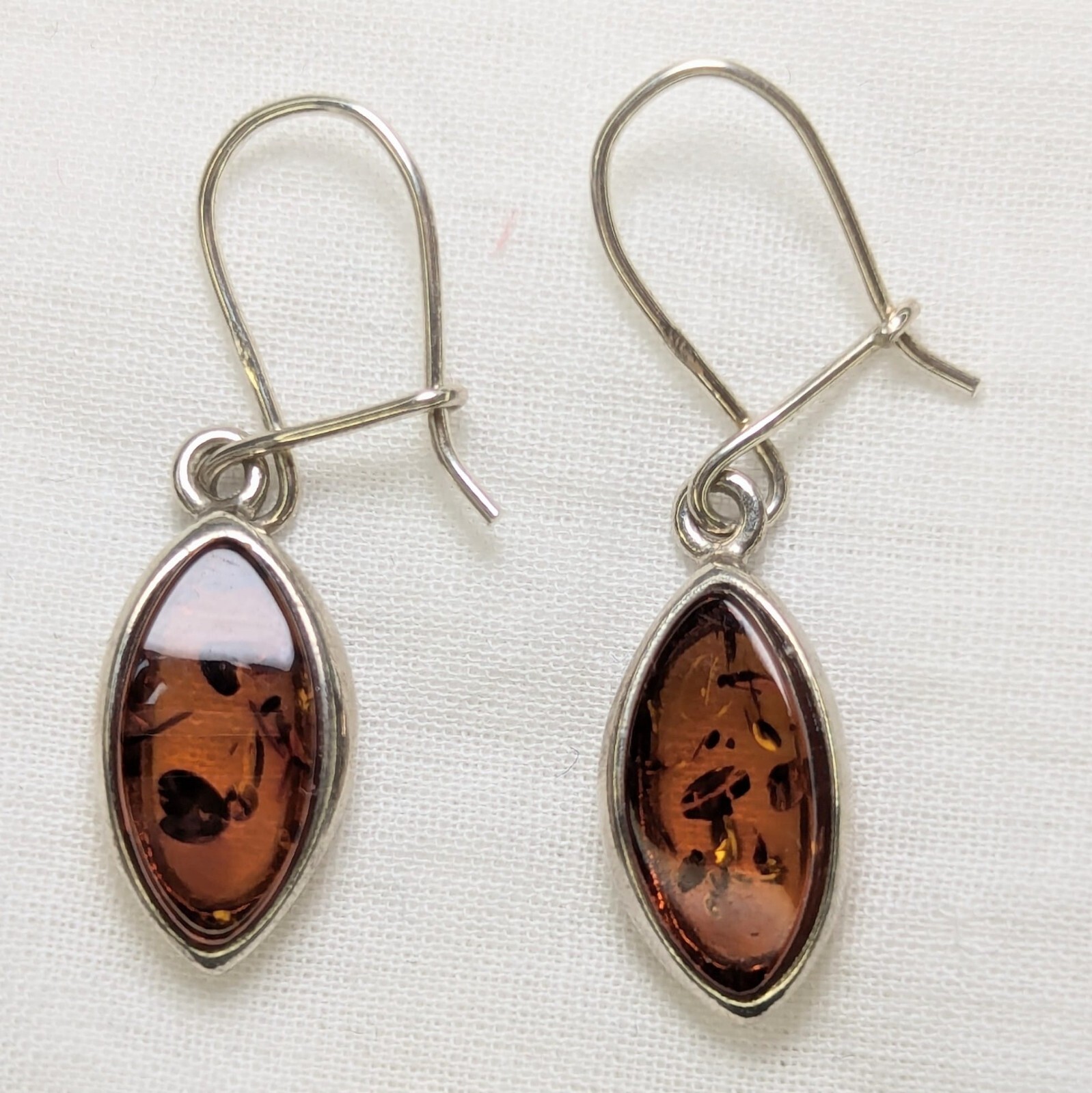 Baltic Amber Hook Dangle Drop Earrings Leaf Shape… - image 4