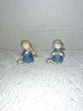 2 Vintage Praying Angels Candle Stick Holders Porcelain Blue Candle Japan