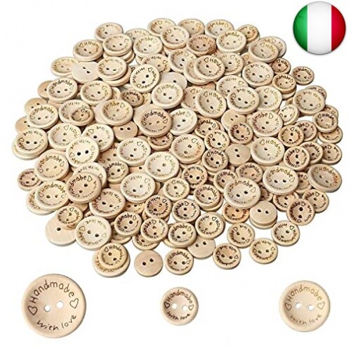 300 Pezzi Handmade with Love Bottone in legno - 15mm 20mm 25mm Bottoni in legno