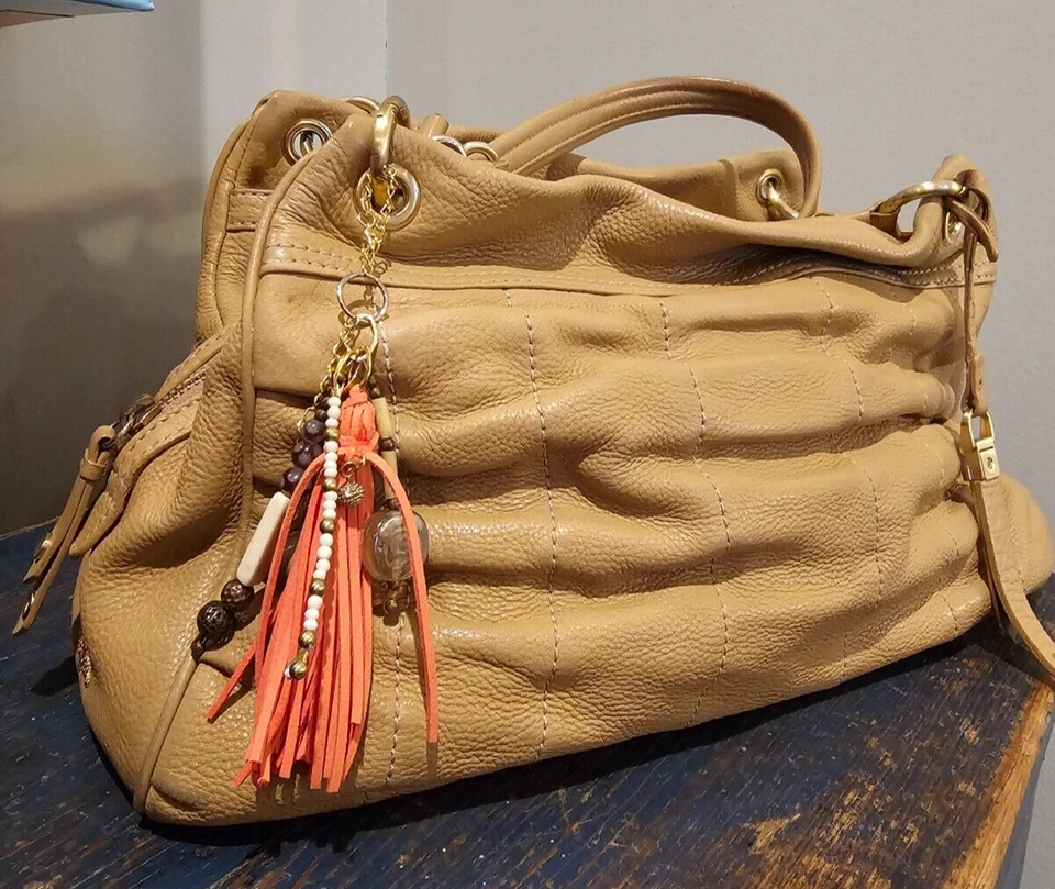 Lucky Orange/Brown Boho Bag Charm, Glass, cream color beads and mixed metals - Image 2 of 4