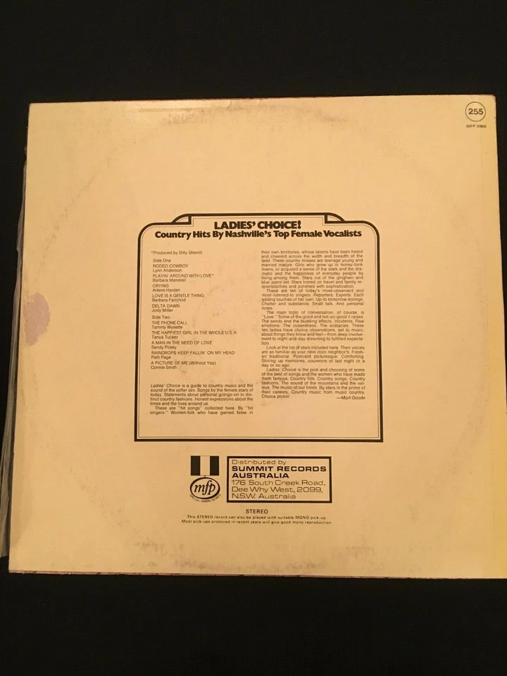 LADIES CHOICE COUNTRY HITS BY NASHVILLE'S TOP FEMALE VOCALISTS VINTAGE RECORD - Image 2 of 4
