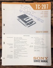 Sony TC-207 Cassette Service Manual Original 