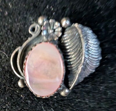 Vintage Damen Sterlingsilber mit Blatt 1 Muschel rosa Perlmutt Größe 6-8-9