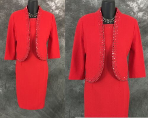 STUNNING St John knit red embellished jacket dress suit size 4 - Picture 1 of 13