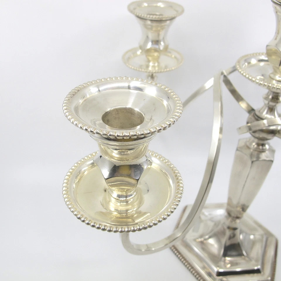 Par cuádruple de 5 candelabros de plata con cuentas Hartford Sterling Co c1900 Foto 4 de 4