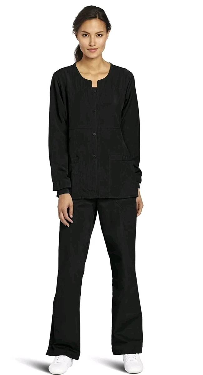WonderWink Four Stretch Button Down Black Scrub Jacket Size L NEW