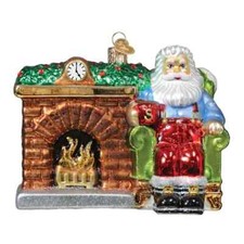 Old World Christmas SANTA AT HEARTH 40349 Glass Ornament w/ OWC Box