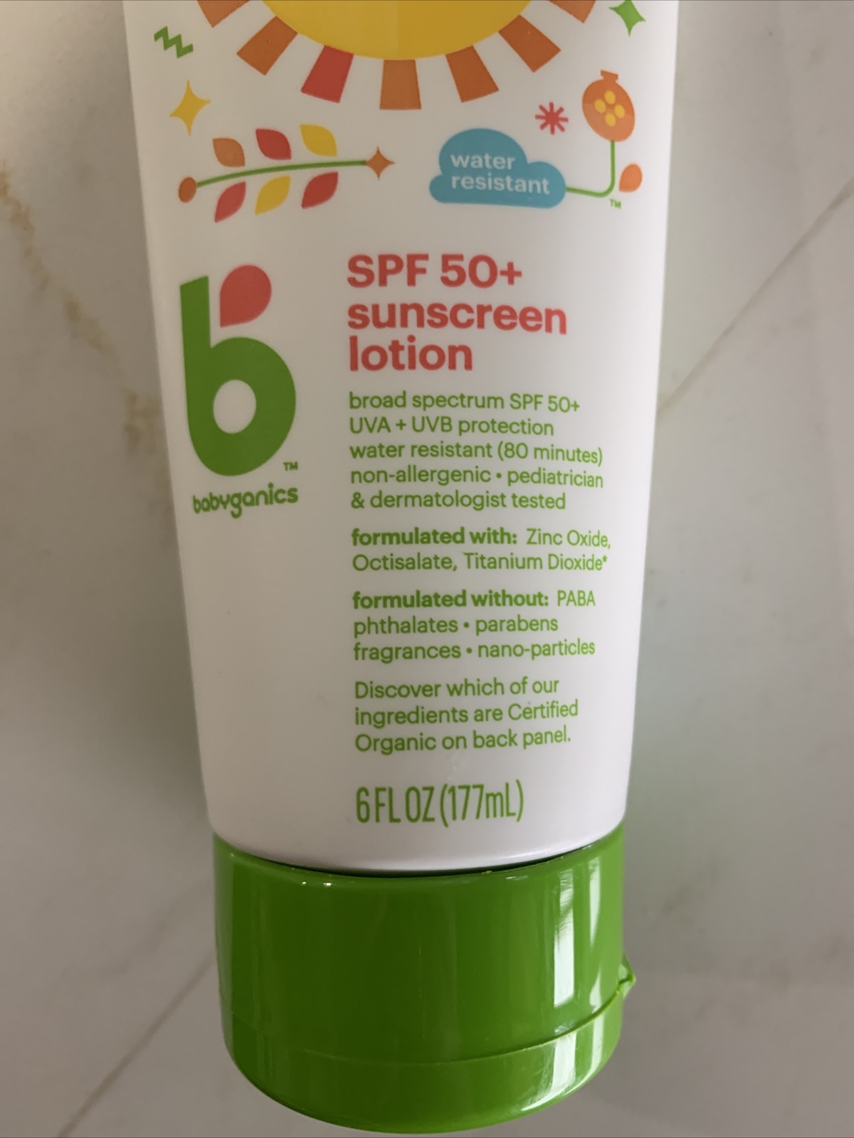 Babyganics SPF 50+ Sunscreen Lotion UVA UVB Protection Water Resistant 6 Fl oz