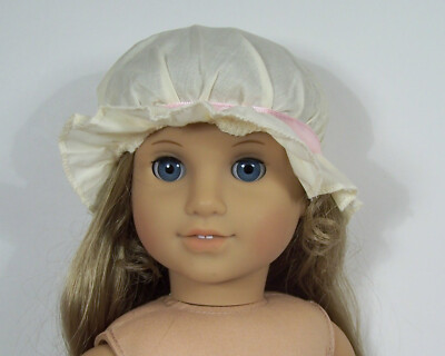 Yellow Mob Hat Cap w/Pink Ribbon Trim Doll Clothes For 18  American Girl (Debs)