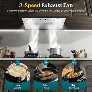 20 inch Insert Range Hood 600CFM Built-In Vent 3-Speed Kitchen Fan Sliver w/LEDs