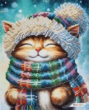 Bead Embroidery Kit Cat in a Scarf DIY Craft Kit Stamped Needlework a4h 611