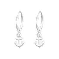1 Paar Creolen Ohrringe 925 Sterling Silber Anker Mit Kristall