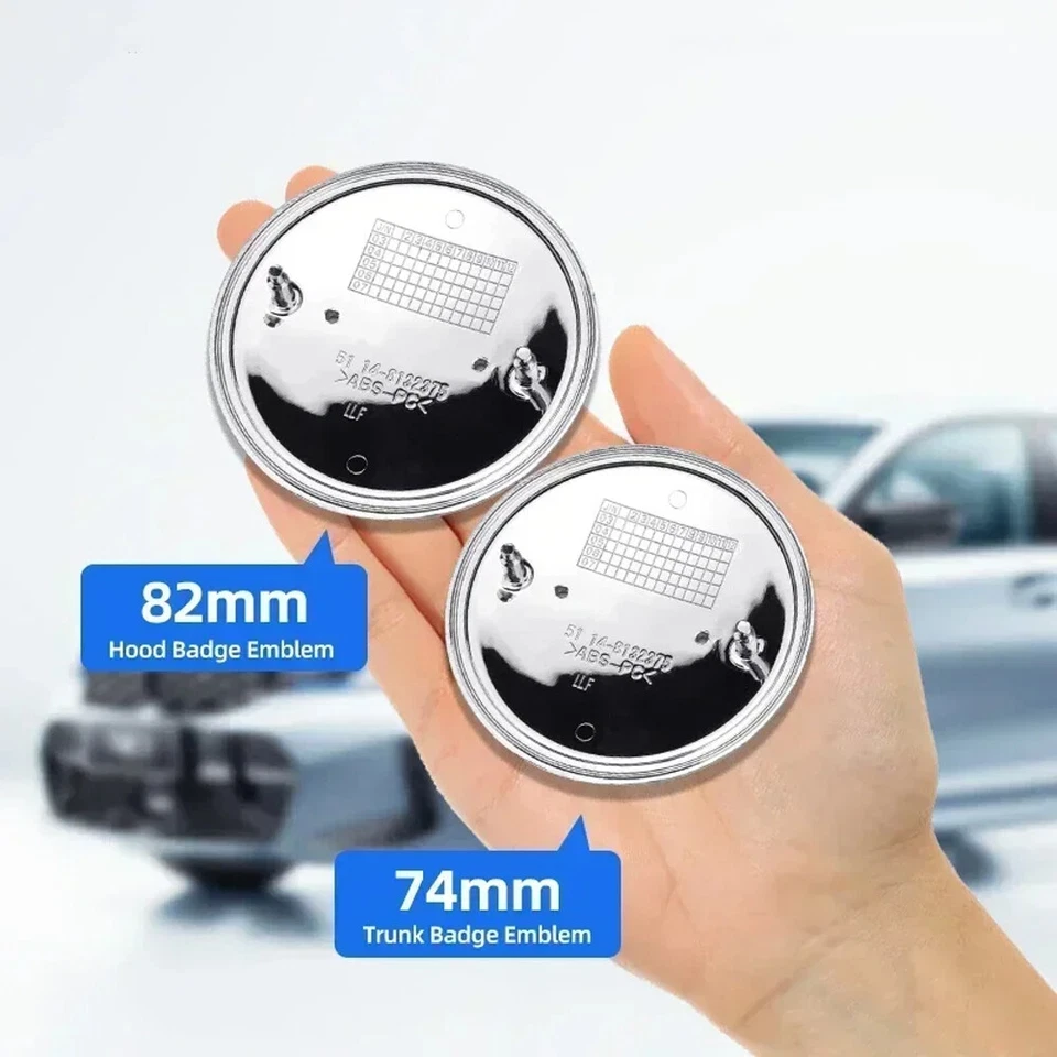 2Pcs Front Hood&Rear Trunk Emblems 82mm & 74mm Black 51148132375 For B-M-W Badge Foto 4 de 4