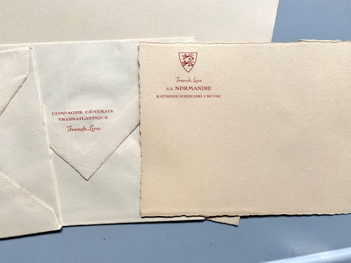 VINTAGE 1937/38 S.S. NORMANDIE FRENCH LINE SHIP LETTERHEAD/NOTE CARDS/ENVELOPES - Picture 4 of 4