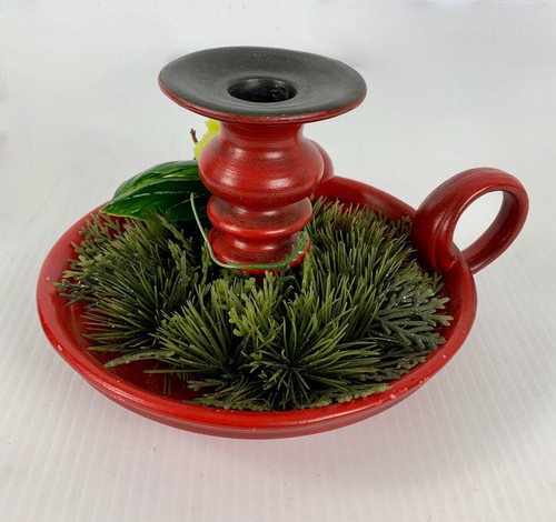 Vintage Haeger USA Pottery Christmas Red Candlestick Holder Handle Ceramic MCM - Picture 9 of 9