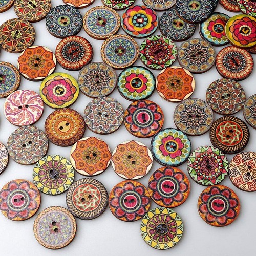 100 Mixed Vintage Wood Buttons Flower DIY Sewing Craft Buttons 2 hole Decorative - Picture 10 of 10