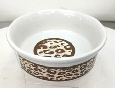 Cat/Dog 5"R x 1.75"D White w/Leopard Print Wrap around graphics Food Water Bowl