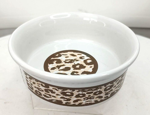Cat/Dog 5"R x 1.75"D White w/Leopard Print Wrap around graphics Food Water Bowl